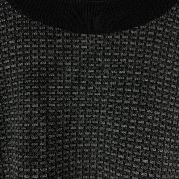 Deka men’s sweater M gray black check print retro Klingon check crew neck office - Picture 3 of 12